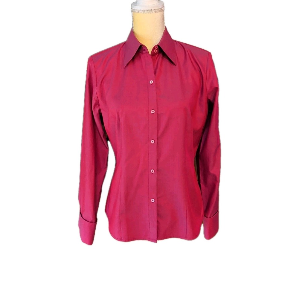 Ann Taylor Women's Button Up Fitted Blouse Fushcia Size‎ M Long Sleeve